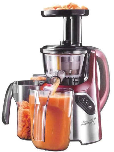 Juicer shown with juice and pulp jars
